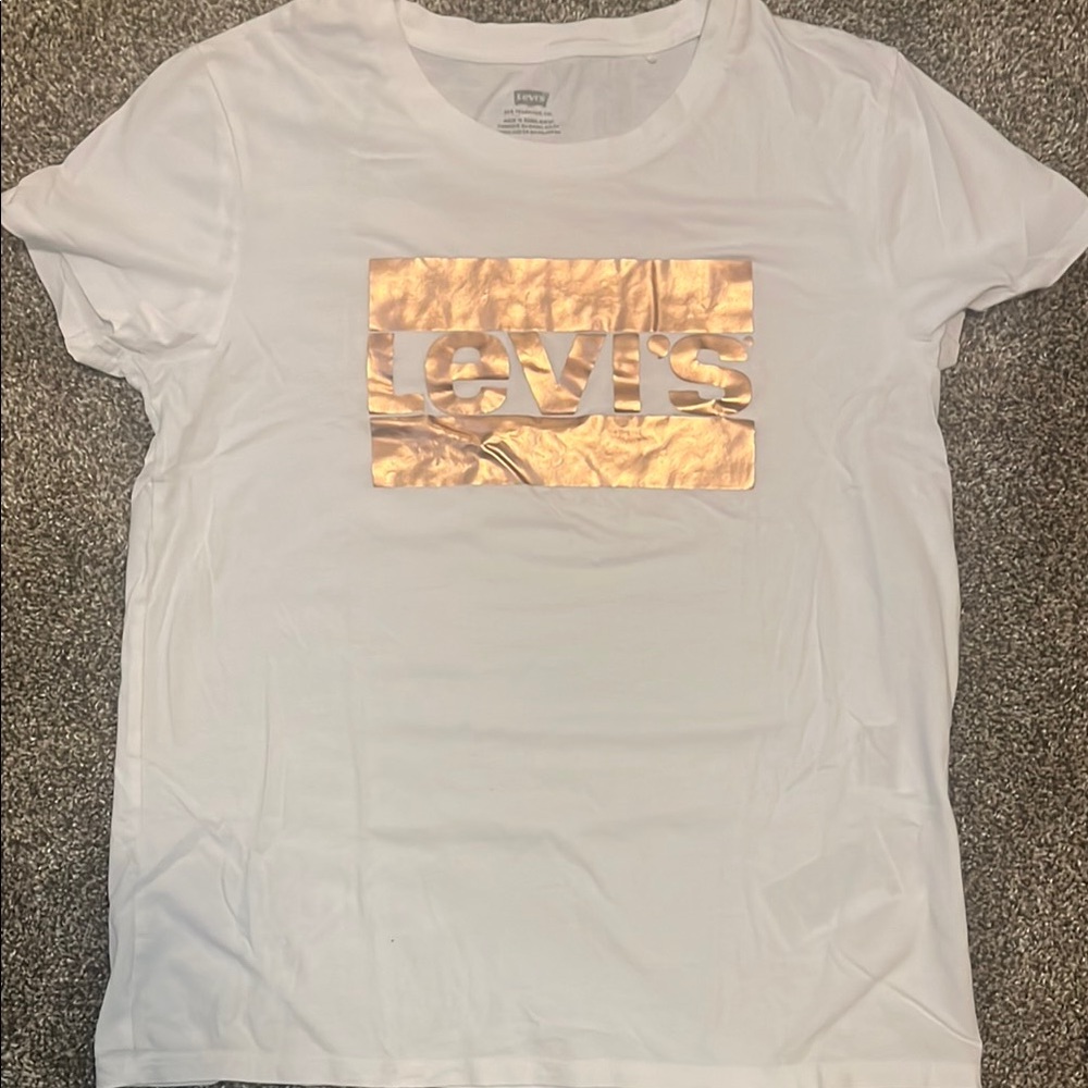 Levi's Women's White T-Shirt with Gold Logo